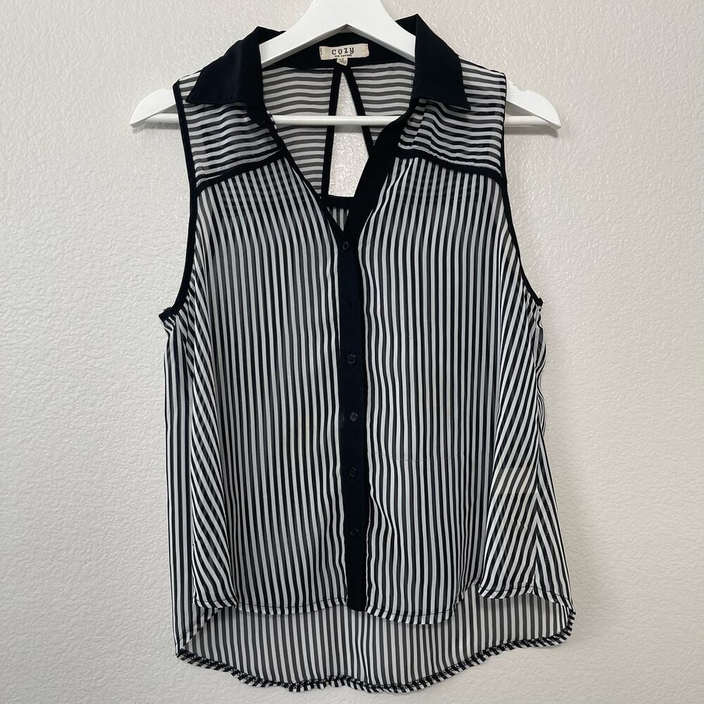 Cozy S&S Womens Black Stripe Blouse Sleeveless Lightweight Officewear Size Small
